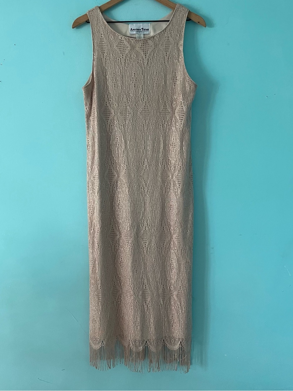 Another Thyme Crochet Fringe Vintage Midi Gown 14 USA Party Wedding Glamour